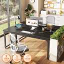 Huuger 63 x 24 inch Desk with Power Outlets & USB-C, Deeper & Thicker Desktop, Robust Metal Tubes, Computer Desk, Heavy Duty Office Desk, Work Gaming Desk, for Home Office, Black