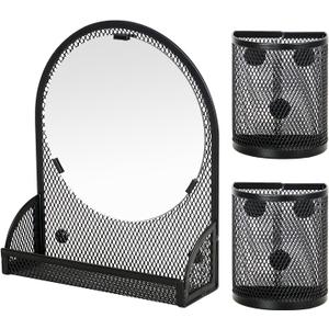 LUCYCAZ Magnetic Pen Holder - Locker Accessories, Black Mirror with 2 Magnetic Pencil Holders for Students, Locker Organizer for School, Home and Office, Back to School Essentials