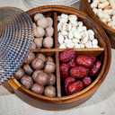 Wooden Snack Box with Glass Lid, 4-Compartment Serving Tray for Nuts, Candy, Dried Fruits, Multipurpose Storage Container for Home & Parties