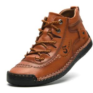 Alcubieree Mens Casual Leather Shoes Ankle Chukka Boots Slip On Lightweight Loafers Mid top Walking Driving Shoes for Male (12.5, Brown)