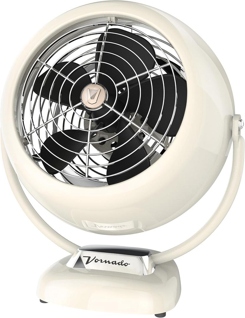 Vornado VFAN Vintage Fan, Retro Metal Air Circulator for Cooling & Dcor, 3 Speed Settings, Adjustable Tilt, Powerful Airflow, Durable Construction, Manual Dial Control, Vintage White