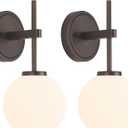 Oil Rubbed Bronze Wireless Rechargeable Wall Sconces Set of 2, Battery Operated Wall Lights with Remote Control, LED Dimmable Wall Lamp with Opal White Glass Shade, 12 Colors RGB & 3 CCT Bulb