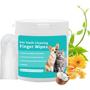 YUHUF-Pet Ear Cleaning Wipes, Pet Dental Care for Dogs & Cats by Reducing Plaque and Tartar Remove Bad Breath, Disposable Gentle Gum Care Pet Wipes, 50 PCS