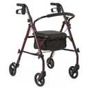 Medline Steel Rollator Walker with Seat, Burgundy, 350 lb. Weight Capacity, 6 Wheels, Foldable, Adjustable Handles, Rolling Walker for Seniors, Walker for Mobility Impaired
