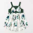 AWIBMK Mommy and Me Matching Dresses Leopard Ruffled Midi Dress Summer Solid Color Stripe Mom Daughter Matching Outfits (Green) Medium