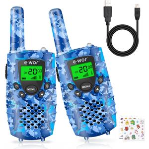 E-WOR Walkie Talkies for Kids Rechargeable, 2Pack Long Range 4 Miles Kid Walkie Talkies with Flashlight Toys for 3 4 5 6 7 8-10-12 Year Old Girls Boys Toddlers, Funny for Kids Teens