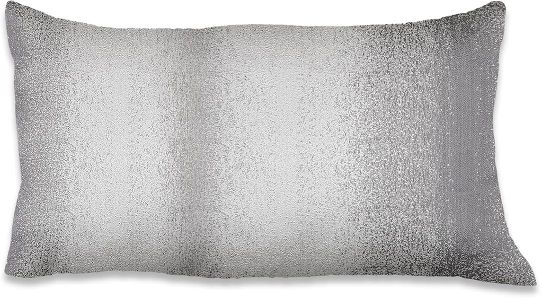 Majestic Giftware 2 Pack Jacquard Decorative Throw Pillow Cover (PC1202S-2PK) | Silver/White Soft & Washable Cushion Covers with Zipper for Sofa, Bedroom (12"x20") Inserts Not Included (20" x 12" (Pack of 2))