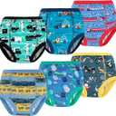 MooMoo Baby 6 Packs Potty Training Underwear Absorbent Vehicle Training Pants for Toddler Boys Pee Pants 3T-9