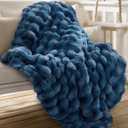 blunique Ultra Soft Cozy Faux Fur Throw Blanket, Fuzzy Plush Thick Bubble Blanket, Oversize Luxury Fluffy Blanket for Couch, Sofa, Bedroom, and Living Room,50x60 Inches,Blue