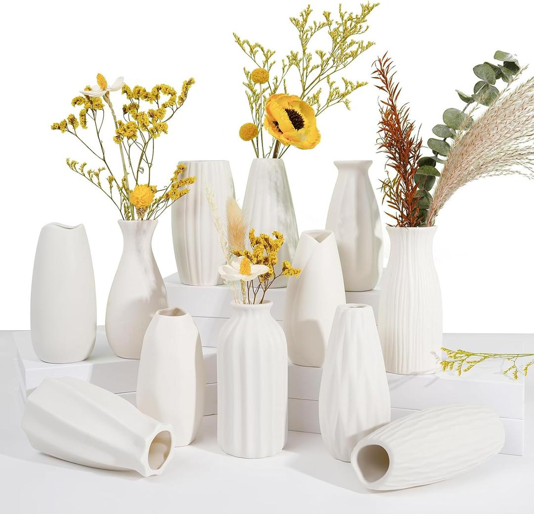Ceramic Bud Vases, Set of 12 White Vases for Centerpieces Small Vase for Flowers Mini Ceramic Vases for Pampas Grass VAse Bulk for Wedding Table Centerpieces Decoration Boho Home Decor DIY Gift