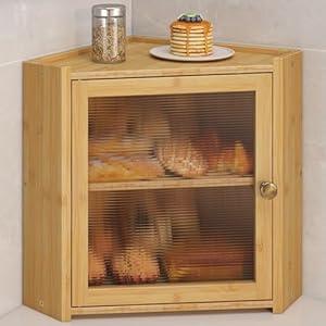 JANSNIMEN Corner Bread Box for Kitchen Countertop, Large Bread Container Storage Vintage Wooden Farmhouse Bread Box with Window for Homemade Bread Holder (Bamboo)