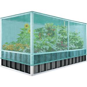 KING BIRD 68" x 36" x 34.6" Raised Garden Bed with Garden Anti-Bird Protection Netting Structure Galvanized Steel Metal Planter Kit Box with 2 Pairs of Gloves Dark Grey