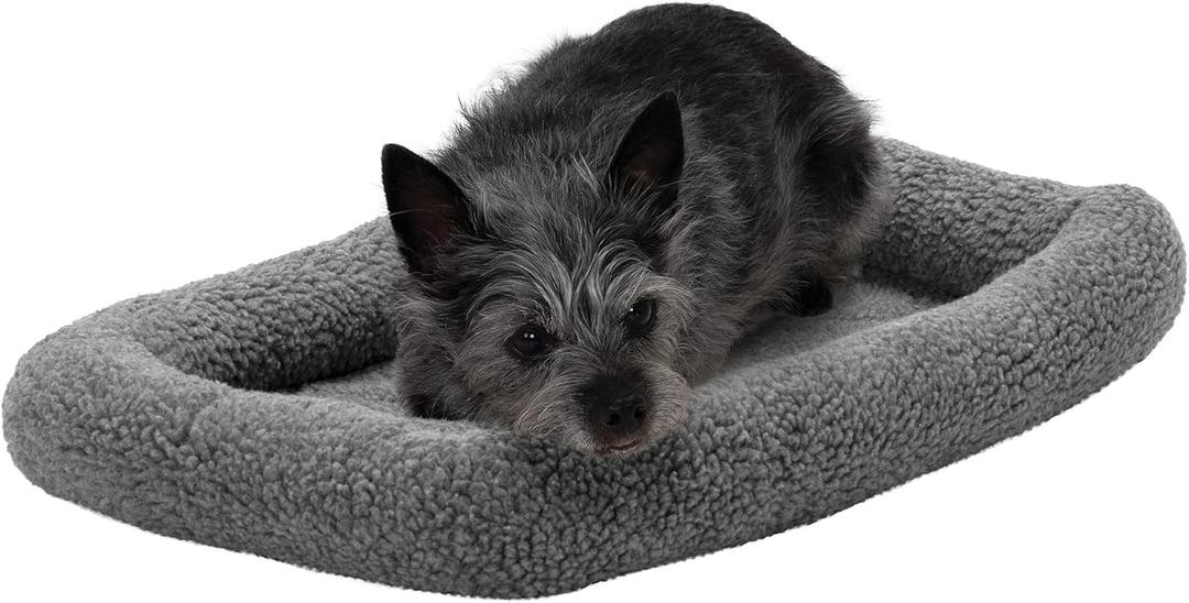 Furhaven Dog Bed for Extra Small Dogs & Indoor Cats, 100% Washable, Sized to Fit Crates - Sherpa Fleece Bolster Crate Pad - Gray, Extra Small