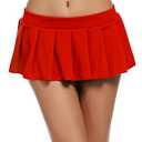 Avidlove Women Lingerie Skirt Sexy Mini Skirts Role Play Pleated Skirt with Red Stockings L
