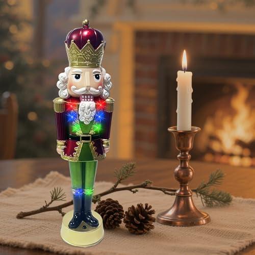 Nutcracker Decoration with Music and LED Lights Red Green Nutcracker Soldier Doll Christmas Table Figurine Holiday Home Decor Unique Festive Gift for Family & Friends