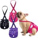 Pet Soft Dog Diapers Female with Suspenders, 3 Pack Reusable Female Dog Diapers for Heat, Dog Period Panties for Doggie in Cycle (X-Small, Berry Mix)