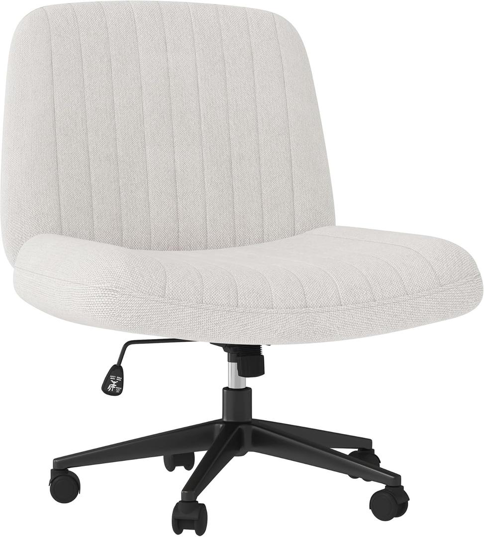 Shintenchi Criss Cross Chair,Cross Legged Office Seat with Wheels Armless Swivel Vanity Chair,Height Adjustable Wide Computer Task Seating for Home Office,Beige