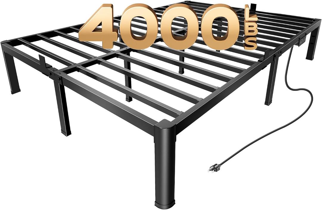 PRAISUN 4000LBS Queen Bed Frame with Charging Station, 14 inch Bedframe