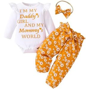 Mikccer Baby Girl Clothes,Newborn Girl Outfit Long Sleeve Ruffle Romper Floral Long Pants Headband,Fall Winter Clothing, 0-3M