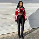 VOIKERDR Leather Jacket Cropped Jacket Motorcycle Jacket Y2K Letter Bomber Jacket Women Faux Leather Jacket Streetwear (Red, M)