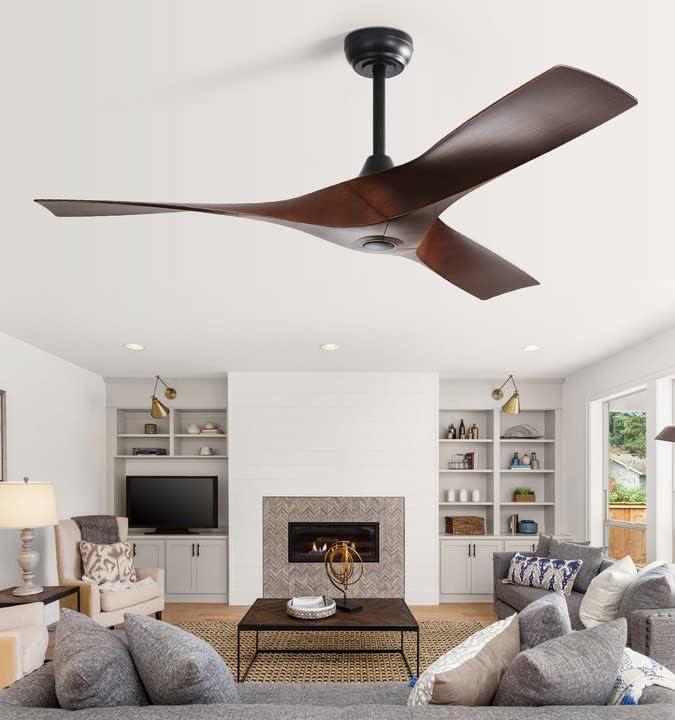 52 Inch Ceiling Fan No Lights with Remote Control, Low Profile Indoor Ceiling Fan without Light, 6-Speed Reversible DC Motor for Outdoor Patio Bedroom Living Room Farmhouse, Noiseless