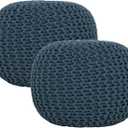 REDEARTH · Round Pouf Foot Stool Bean Bag Ottoman - Hand Knitted Boho Pouffe - Home Decor Poof - Stuffed Foot Rest for Living Room - Nursery - Bedroom - PatiTeal, Set of 2 Size XXL And L