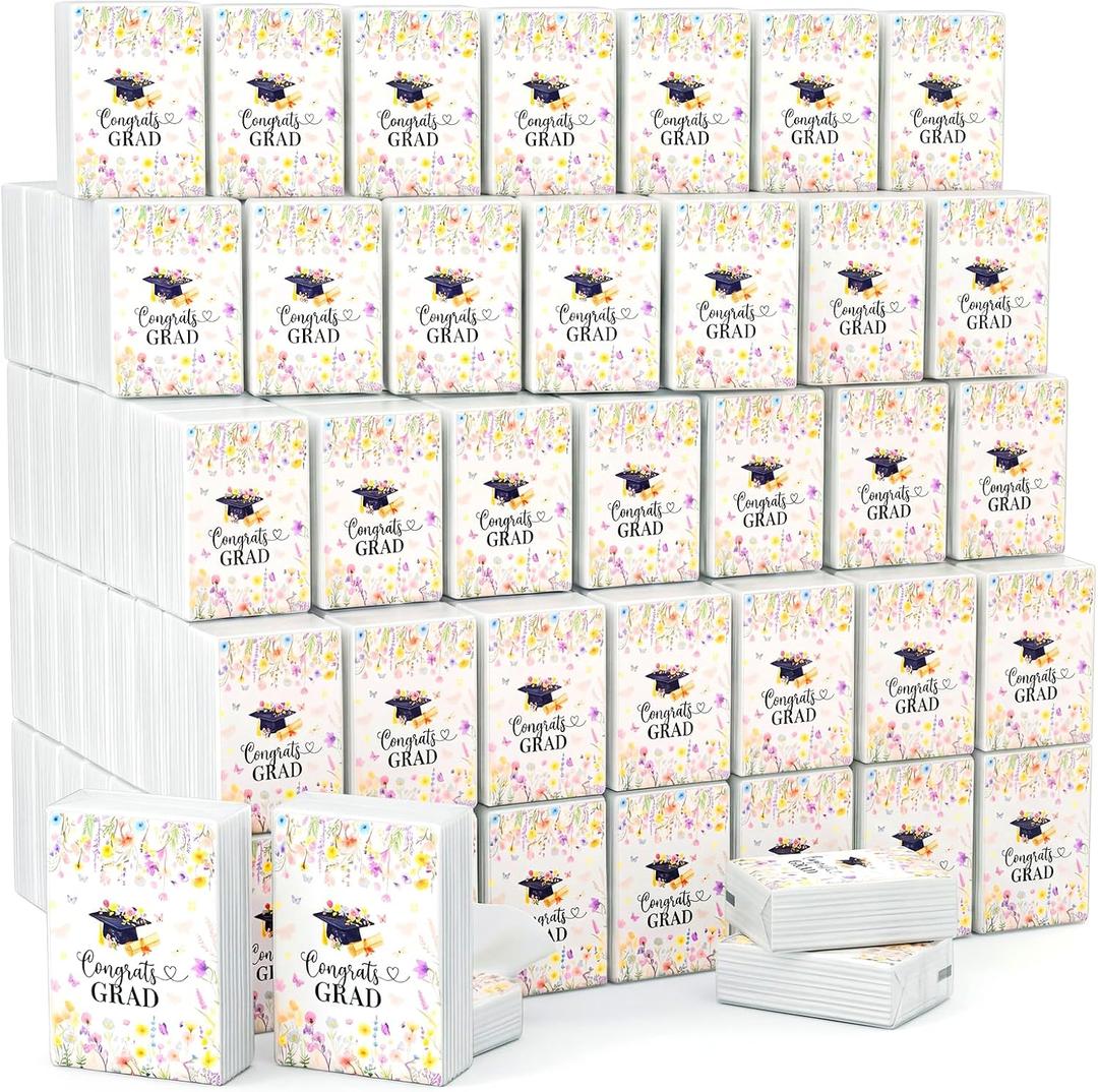 Sabary 100 Packs Wildflower Graduation Pocket Tissues Bulk, Floral Graduation Decorations 2026, 3-Ply Portable Mini Facial Travel Tissues for Congrats Grad Party Favors Guests keepsakes