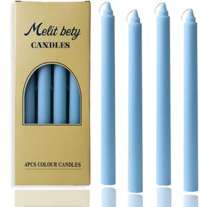 10in Vertical Stripe Taper Candles Set of 4 Pack Striped Tapered Candle, Tall Candlesticks,for Dinner Party Wedding, Home Decor,Kitchen Decors,Christmas,Halloween (4, Light Blue, 10in)