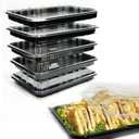 TRAYA Pack of 5 Serving Tray with lid - Reusable Catering Trays with Lids 13inch Long for Meal Prep, Cakes, Treats and Sandwiches (13 * 2.7 * 9.4inch)