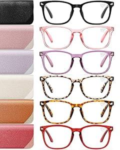 CCVOO 6 Pack Blue Light Blocking Reading Glasses, Anti Headache/ Glare/ Eye Strain Readers Computer Eyeglasses Women/ Men (6 Pack Mix with Case，1.75)