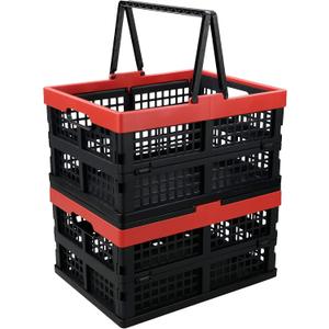 Sandmovie 16 Quart Collapsible Storage Crate with Handles, Plastic Folding Storage Basket, 2 Packs