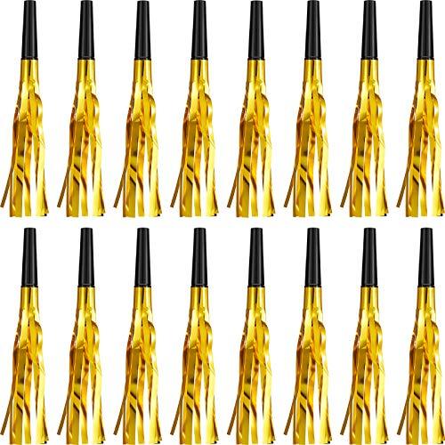 Sumind 18 Pieces Gold Noise Makers Glitter Noise Makers Metallic Fringed Party Blowers for Adults Birthday Graduation Sporting Events 2025 New Years Party Favor Supplies