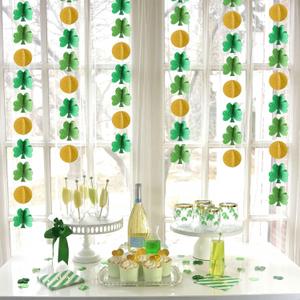 AmazingSpark 4 Pcs St Patricks Day Decorations 3D Shamrock Garland Banner Glitter Green Lucky Clover Gold Coin Hanging Streamers Ornaments for Irish Spring Birthdays Party Supplies Decor 46ft