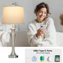 30 Inch Single Silver Table Lamp, 3-Way Dimmable Touch Bedroom Lamp with USB A+C Ports and AC Outlet, Modern Metal Brushed Nickel Living Room Lamp, Bedside Lamp for Nightstand Guest Room End Table