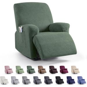 KinCam Recliner Covers, Stretch Reclining Chair Covers, Recliner Sofa Slipcovers Stripe Jacquard Recliner Couch Covers Furniture Protector Covers for Pet Kid (1 Seater, Greyish Green)