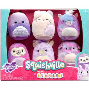 Squishville by Original Squishmallows Purple Pals Squad Plush - Six 2-Inch Squishmallows Plush Including Bashira, Mollie, Carlota, Patrick, Rida, and Jazzy - Toys for Kids