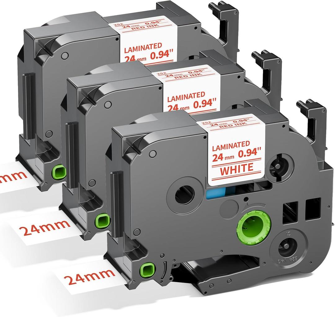 Label KINGDOM 24mm Red on White Label Tape Replacement for Brother P-Touch TZe-252 TZe252 1 Inch TZe Tape 24mm 0.94 Compatible with Brother P Touch Label Maker PTD600 PTD600VP PTP700 PT2730, 3-Pack