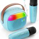 Mini Karaoke Machine for Kids, Toy for Girls Portable Bluetooth Speaker with 2 Wireless Microphones, Fashion Toy Gifts for Christmas Birthday, for 3 4 5 6 7 8+ Year Old Girls Gifts(Blue)