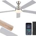 Ceiling Fans with Lights, 52 Inch Low Profile Ceiling Fan with Light and Remote Control,Reversible, 3CCT, Dimmable, Quiet, Brushed Nickel Ceiling Fan for Bedroom Indoor/Outdoor Use