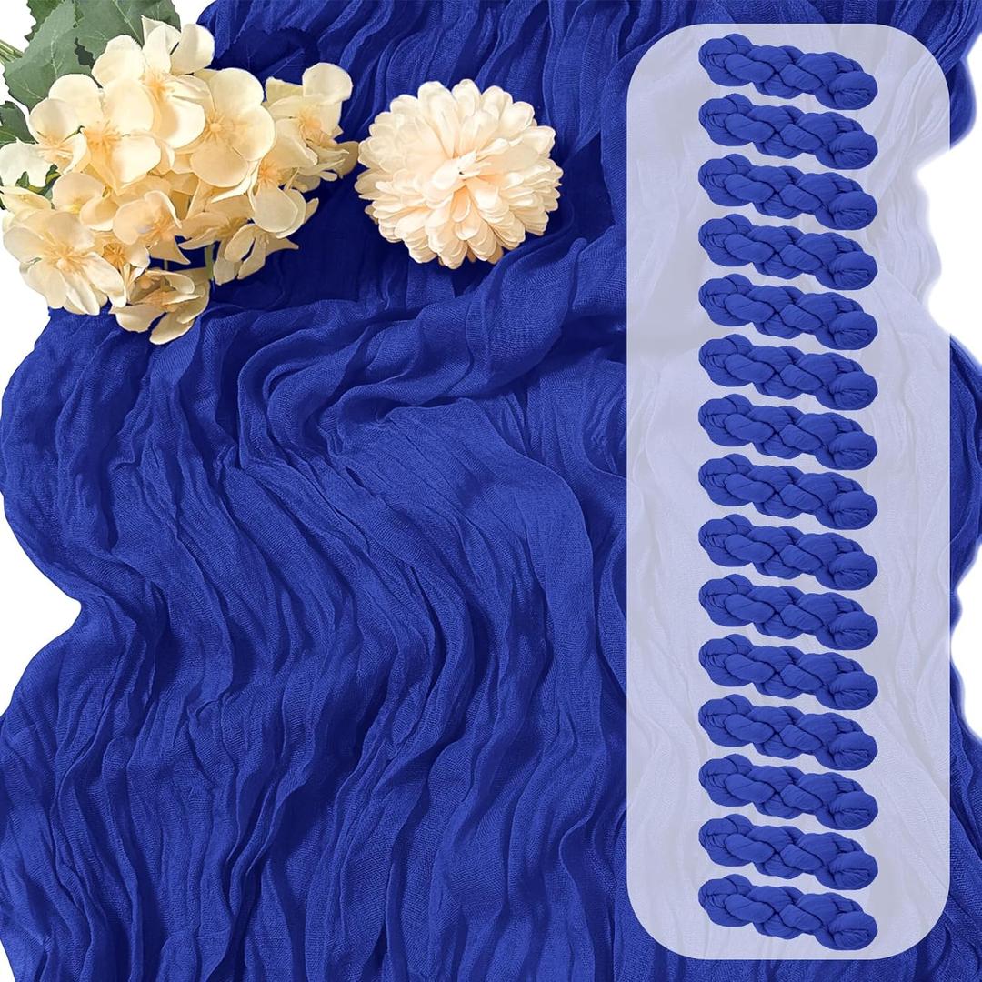 15 Pack Royal Blue Cheesecloth Table Runner 17 x 108 inch Cheese Cloth Table Runners 9ft Blue Table Runner Rustic Romantic Sheer Gauze Runner for Wedding Party Baby Shower Table Decoration