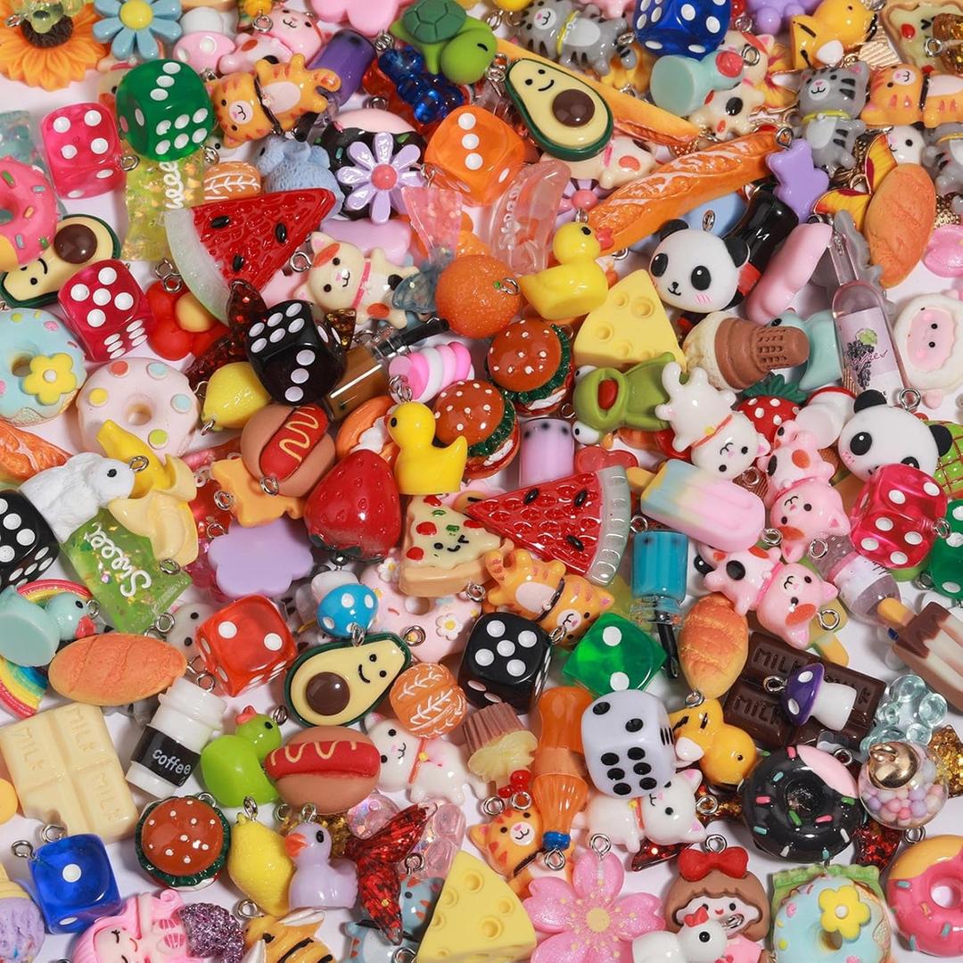 MGGFBLEY Assorted Resin Charms for DIY Bracelet & Keychain Making Mini Candy, Bear, Fruit & Animal Style Charms for Crafts