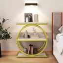 IBUYKE Narrow End Table with 3 Storage Shelves, Industrial Sofa Side Table, Double Round Metal Frames, Slim Nightstand and Bedside Table for Bedroom, Living Room, White with Gold UTMJ418G, 23" x 11" x 25"