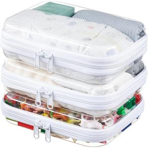 3-Pack Medium Clear Hard Shell Zipper Pouches, Clear Zipper Bags, Hard Case Pouches for Purse & Diaper Bag Organizer,and Travel Essentials (3M (White)