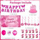 Roetyce Hot Pink Birthday Decorations for Girls, Pink Glitter Happy Birthday Banner Backdrop Balloons Hanging Swirls Cake Topper Kit, Women Kids Bday Photo Background