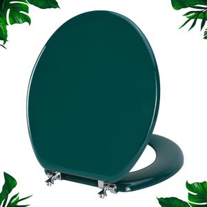 Dark Green Round Toilet Seat Natural Wood Toilet Seat with Zinc Alloy Hinges, Easy to Install also Easy to Clean, Scratch Resistant Toilet Seat by Angol Shiold (Round, Dark Green)