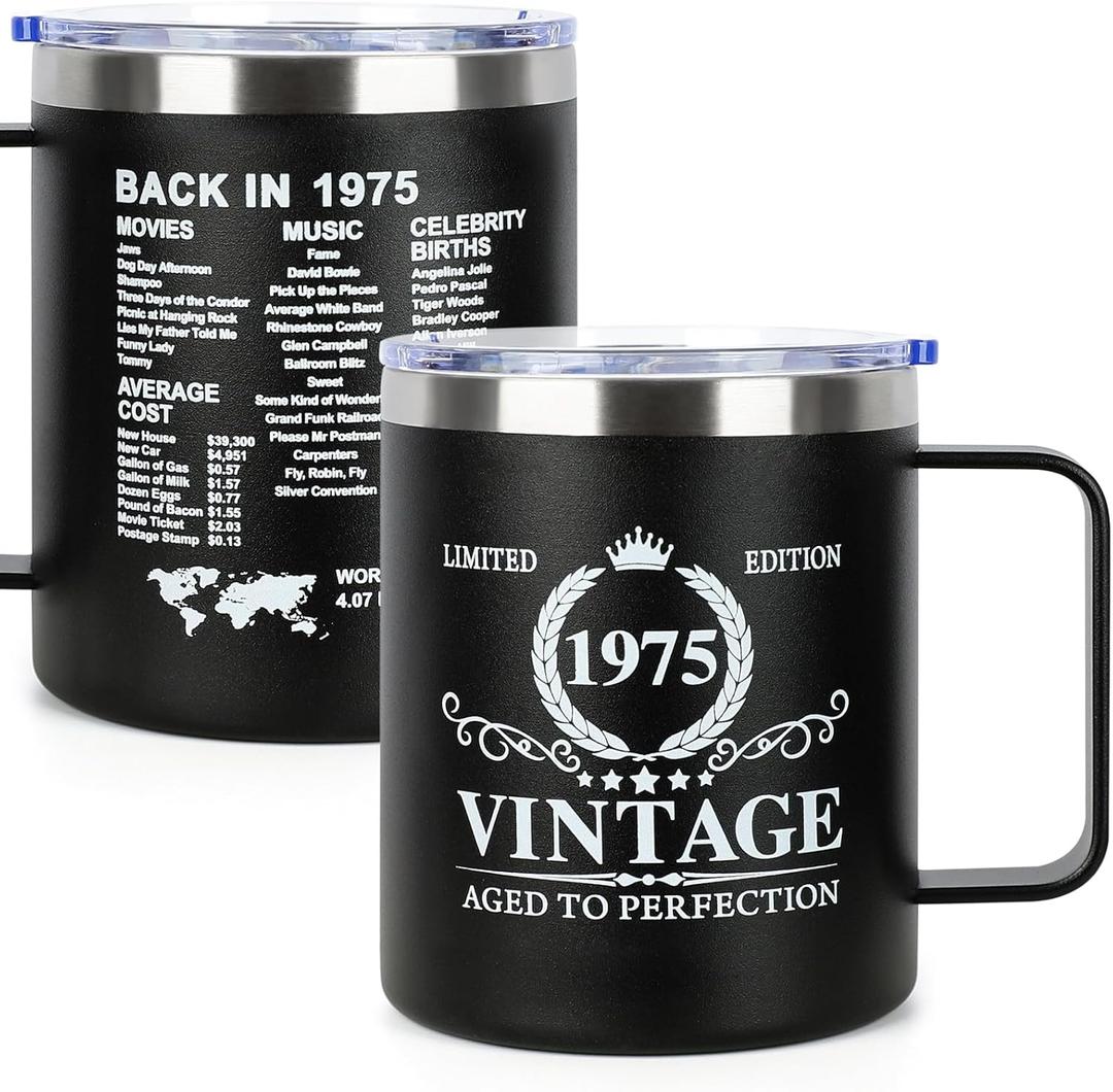 50th Birthday Gifts for Men Women - 1975 50th Birthday Gifts for Him Her - 50 Year Old Birthday Decorations Gift for Men Women Turning 50 Gift Cup - 12oz Vintage Mug