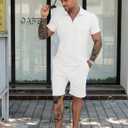 URRU Men's Polo Shirt and Shorts Set Summer Outfits Casual Short Sleeve Polo Suit for Men 2 Piece Shorts Tracksuit Set (White, M)
