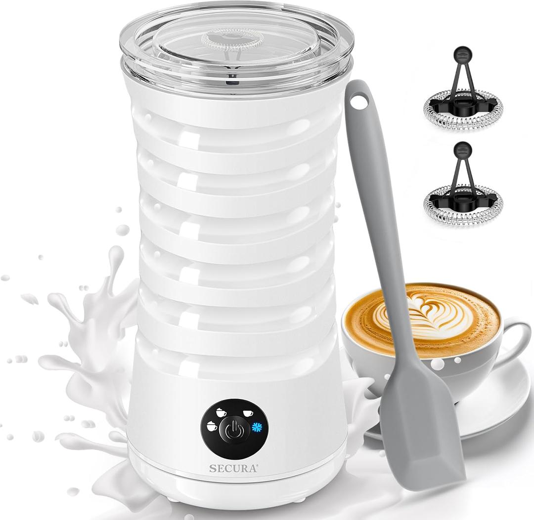 Secura Electric Milk Frother, Automatic Milk Steamer, 4-IN-1 Hot & Cold Foam Maker-8.4oz/240ml Milk Warmer for Latte, Cappuccinos, Macchiato with Silicone Spatula, Silent Operation & Shut-off (White)