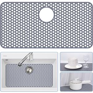 Silicone Sink Protectors for Kitchen Sink with Rear Drain - 28.3"x 15.7" Kitchen Protector Accessory, Non-Slip Heat Resistan Mat for Bottom of Farmhouse Stainless Steel Porcelain(Rear Hole) (Gray(1 Pack))