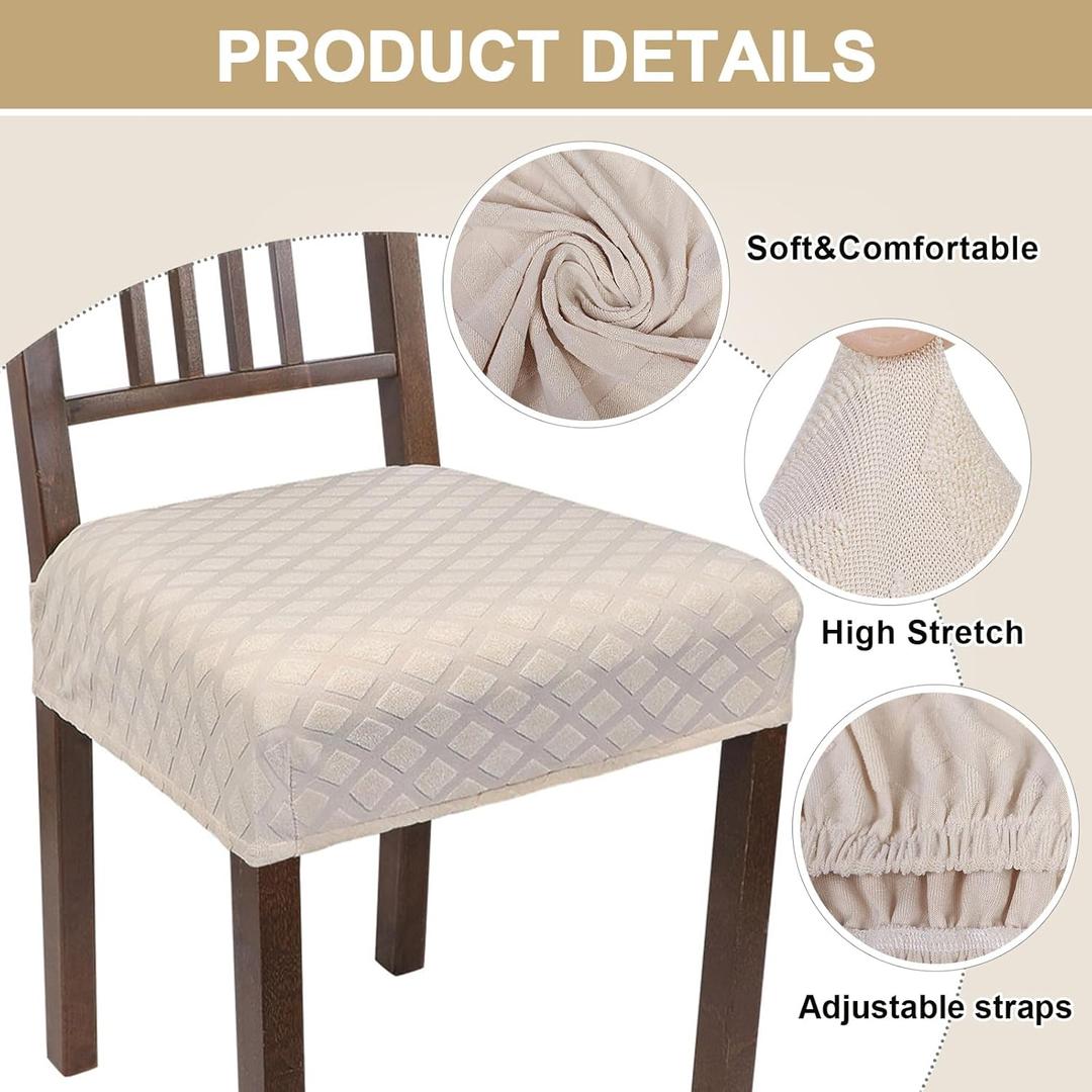 Dining Chair Covers, Stretch Removable Washable Kitchen Chair Covers Set of 4, Soft Dining Chair Slipcovers Protectors, Seat Covers for Dining Room Chairs (Set of 4, Beige)